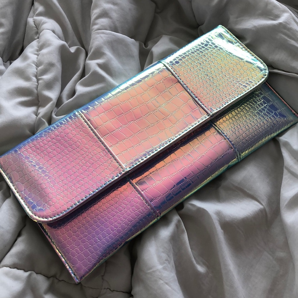 Holographic Snakeskin Embossed Clutch